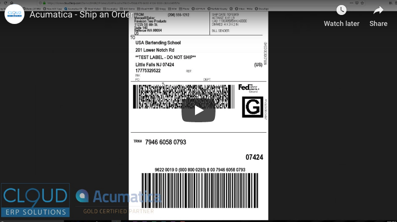 Ship an Order in Acumatica 2/10/19