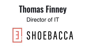 Thomas Finney Director of IT Shoebacca logo and Acumatica Testimonial