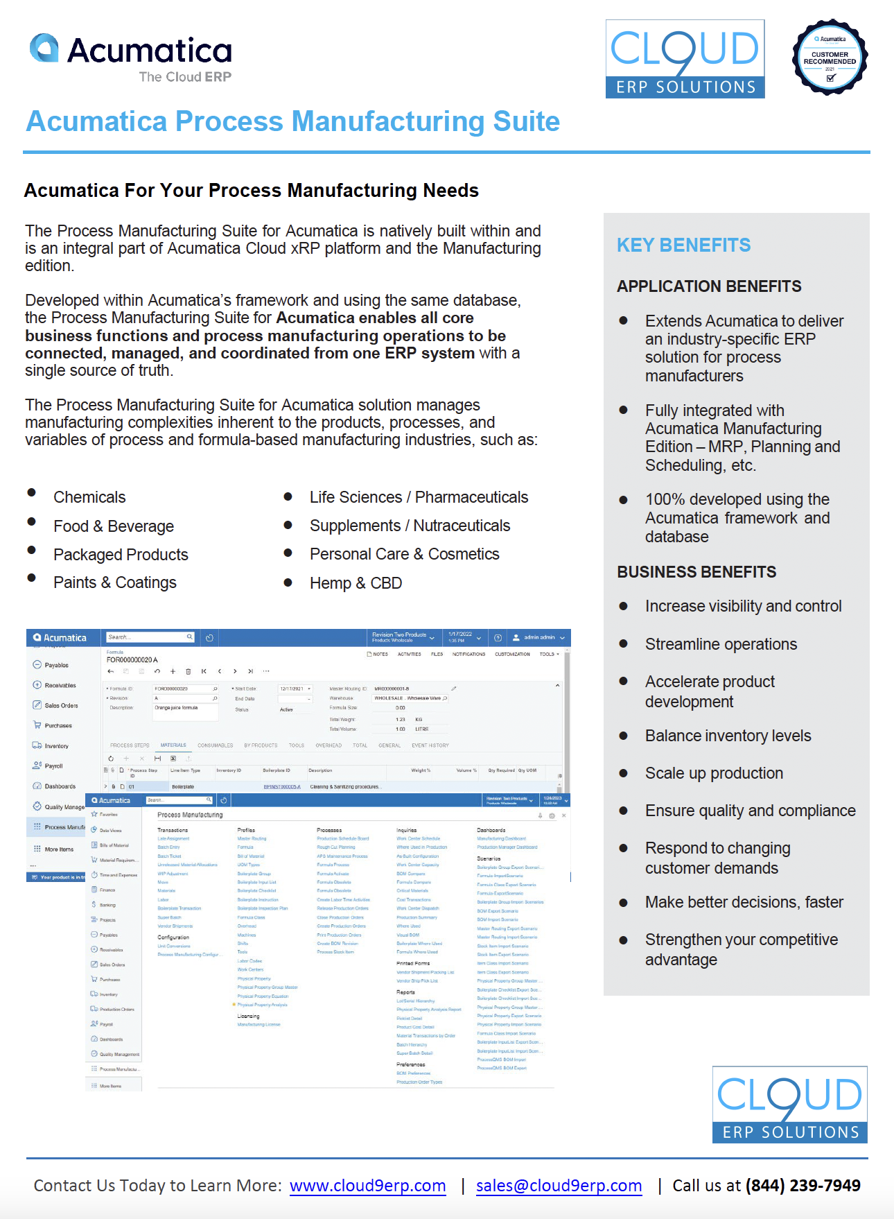 Acumatica Process Manufacturing Suite data sheet download