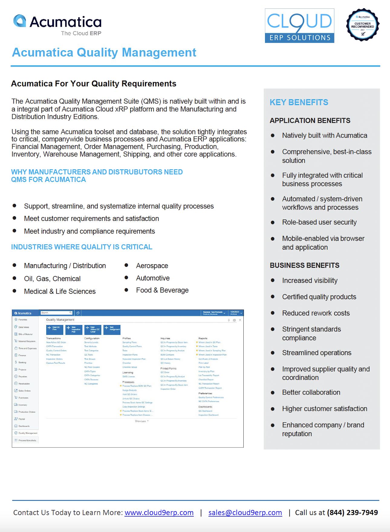 Acumatica Quality Management Suite data sheet download